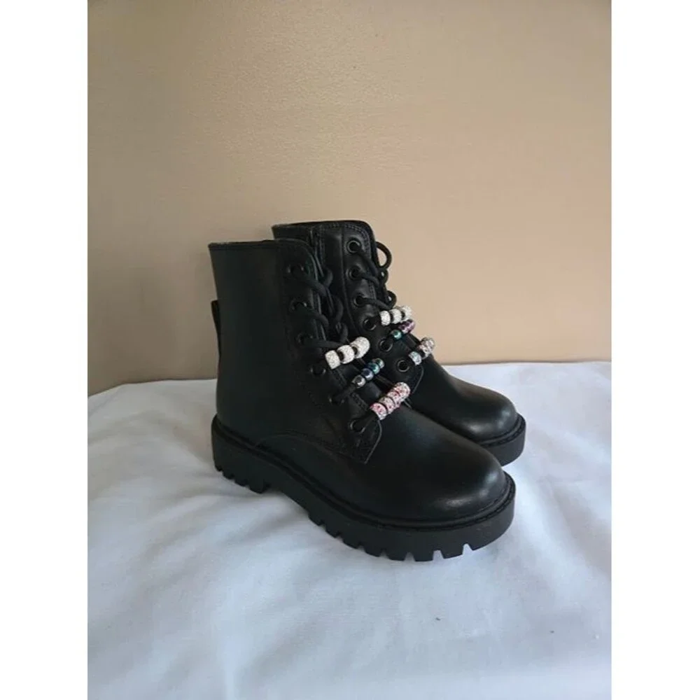 Art Class Bronx Combat Boots - Black with beads - Girls size 13 - NEW